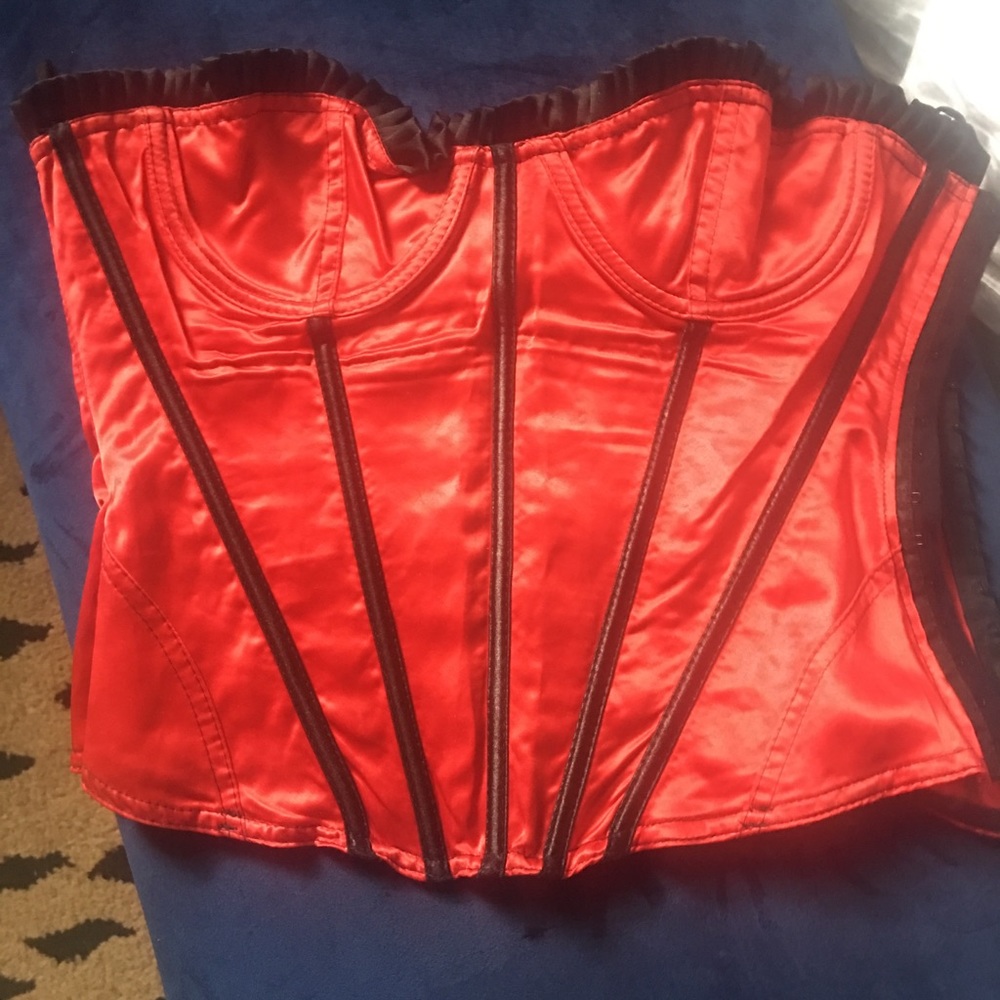 Red satin lace up bustier